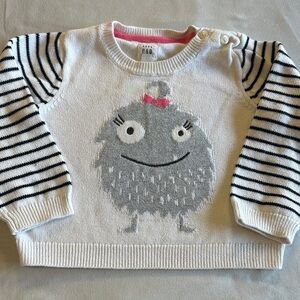 GAP - White and Black Striped Long sleeve knit Sweater with Monster design